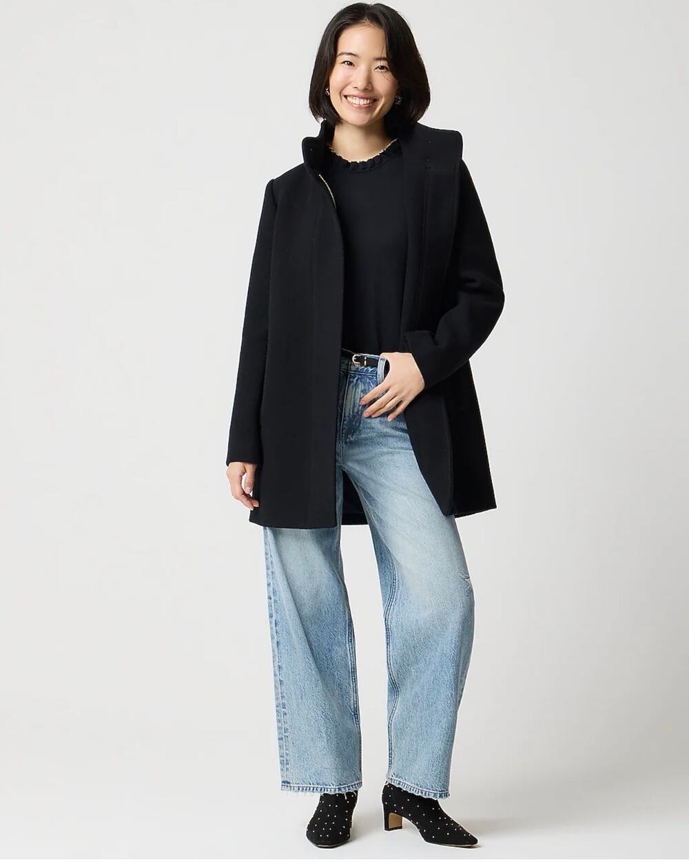 J. Crew Women's Long Sleeve City Coat with Button Neck Black Size 20 NWT